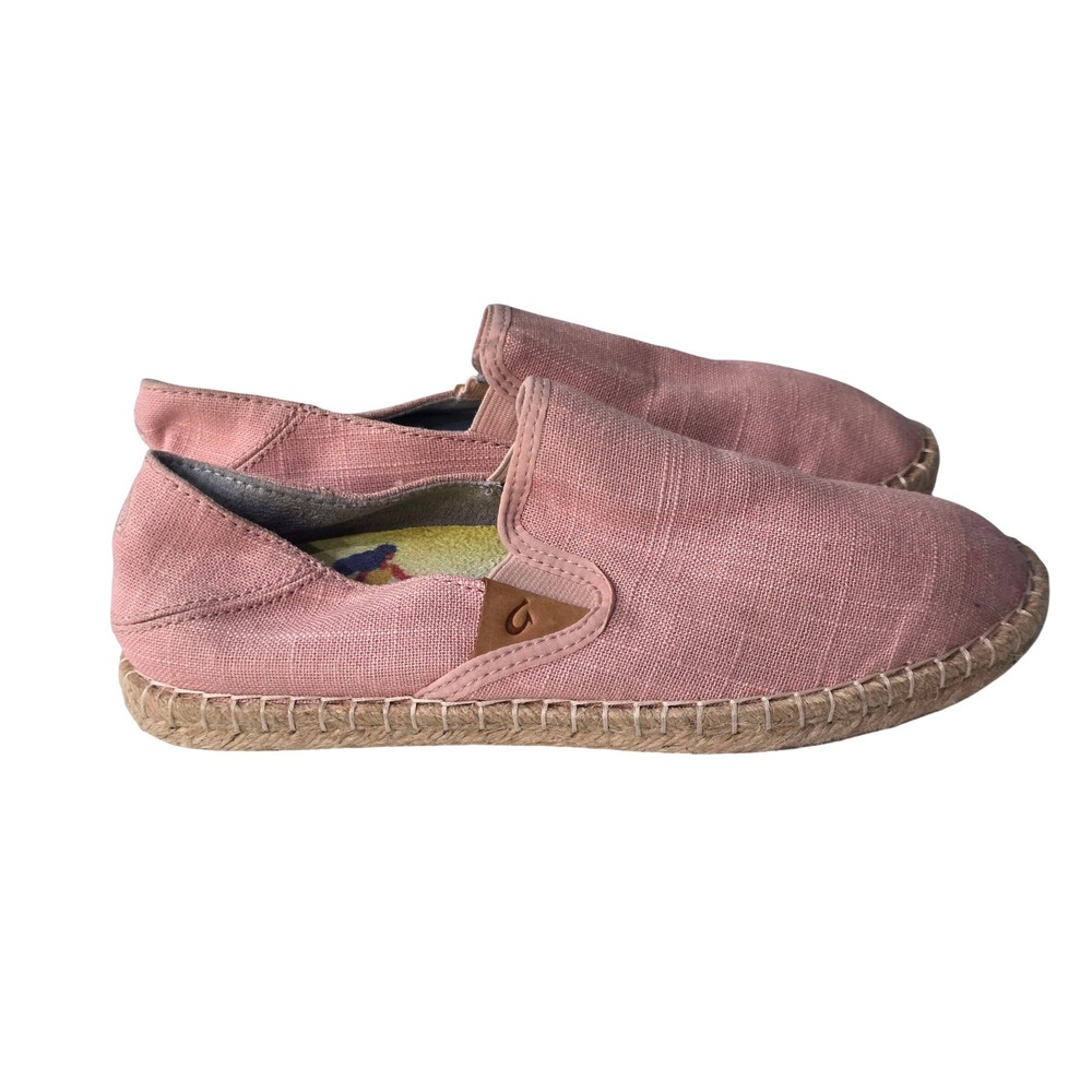 OluKai Kaula Paa Kapa Rose Pink Linen Espadrille Slip On Shoes Womens Sz 6